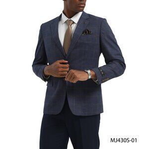 Blue Textured Windowpane Notch Lapel Slim Fit Tazzio Men's Jacket
